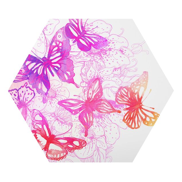 Hexagons Aluminium Dibond schilderijen Butterfly Dream