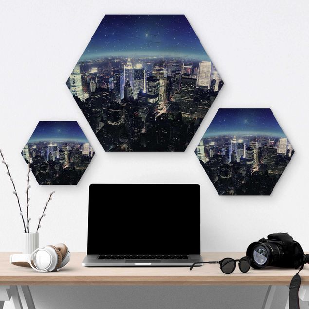 Hexagons houten schilderijen Illuminated New York
