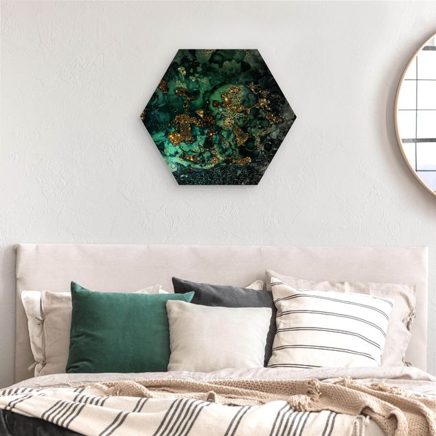 Hexagons houten schilderijen Golden Sea Islands Abstract