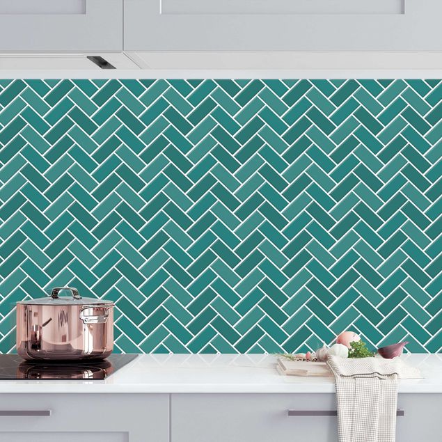 Achterwand voor keuken tegelmotief Fish Bone Tiles - Turquoise