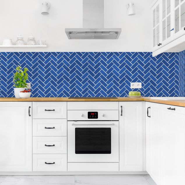 Achterwand voor keuken eenkleurig Fish Bone Tiles - Blue