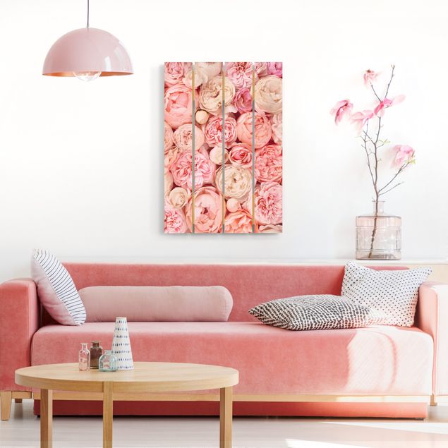 Houten schilderijen op plank Roses Rosé Coral Shabby