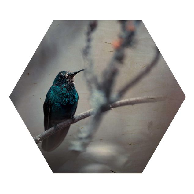 Hexagons houten schilderijen Hummingbird In Winter