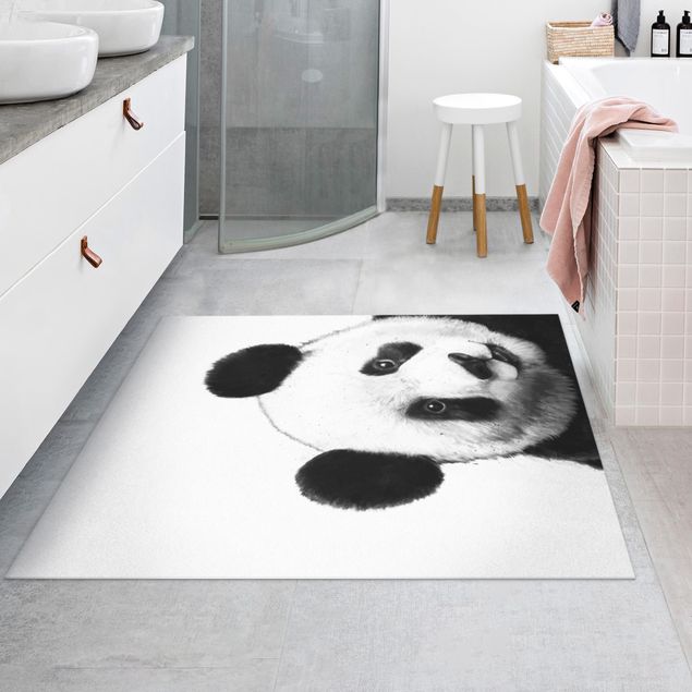 Vloerkleed zwart wit Illustration Panda Black and White Drawing