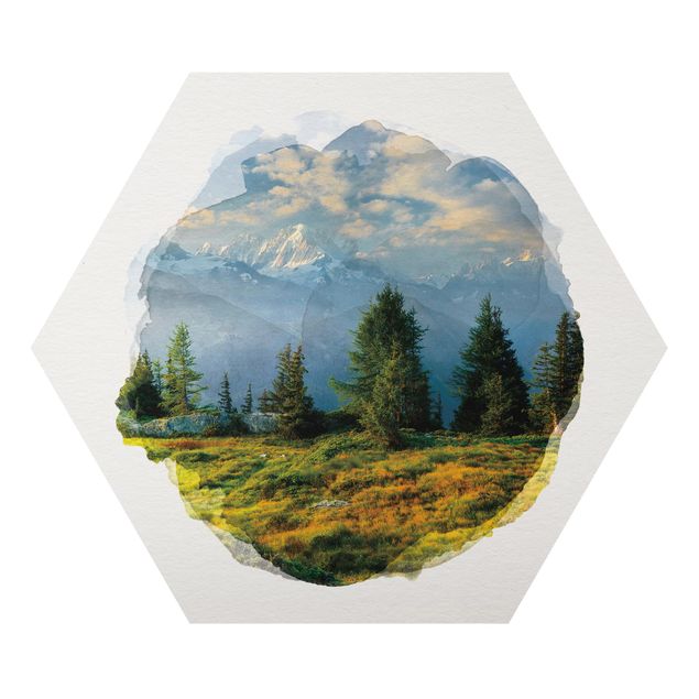 Hexagons Aluminium Dibond schilderijen WaterColours - Emosson Wallis Switzerland