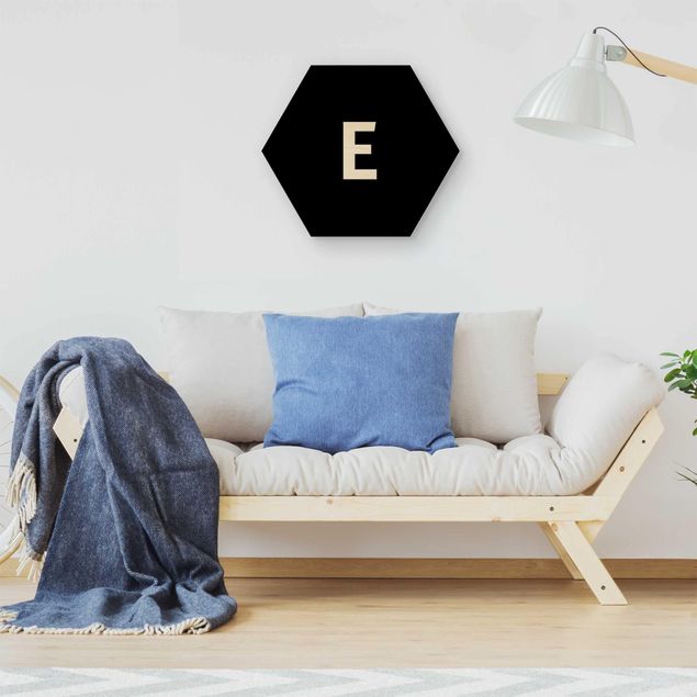 Hexagons houten schilderijen Letter Black E