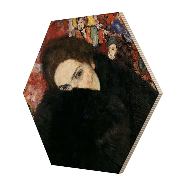 Hexagons houten schilderijen Gustav Klimt - Lady With A Muff