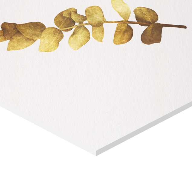 Hexagons Forex schilderijen - 4-delig Gold - Tropical Leaves Set II