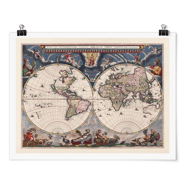 Posters Historic World Map Nova Et Accuratissima Of 1664