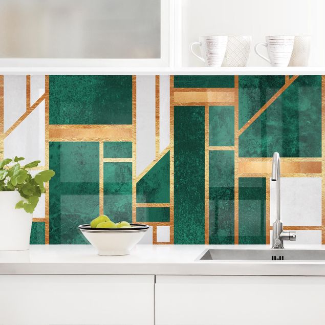 Achterwand voor keuken patroon Emerald And gold Geometry