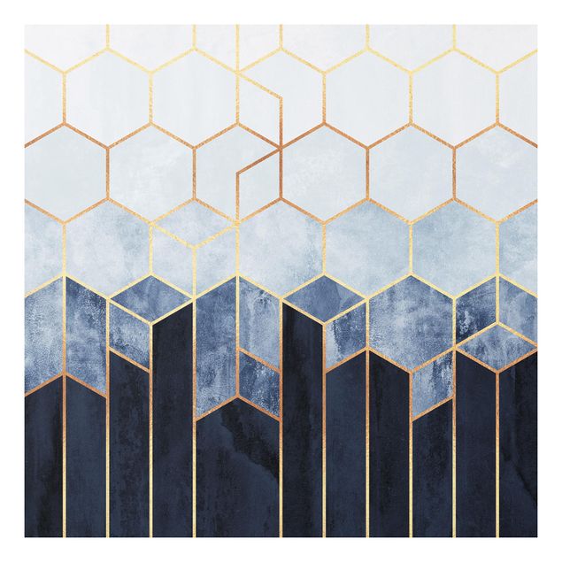 Forex schilderijen Golden Hexagons Blue White