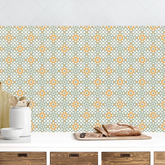 Achterwand voor keuken patroon Oriental Patterns With Yellow Flowers