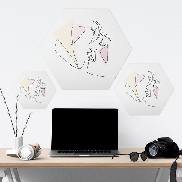 Hexagons Forex schilderijen Kiss Faces Line Art
