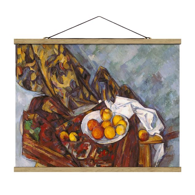 Stoffen schilderij met posterlijst Paul Cézanne - Still Life, Flower Curtain, And Fruits