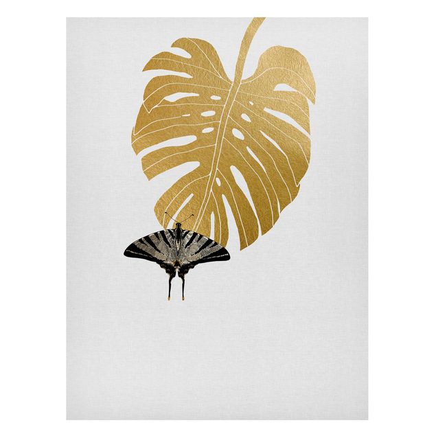 Magneetborden Golden Monstera With Butterfly