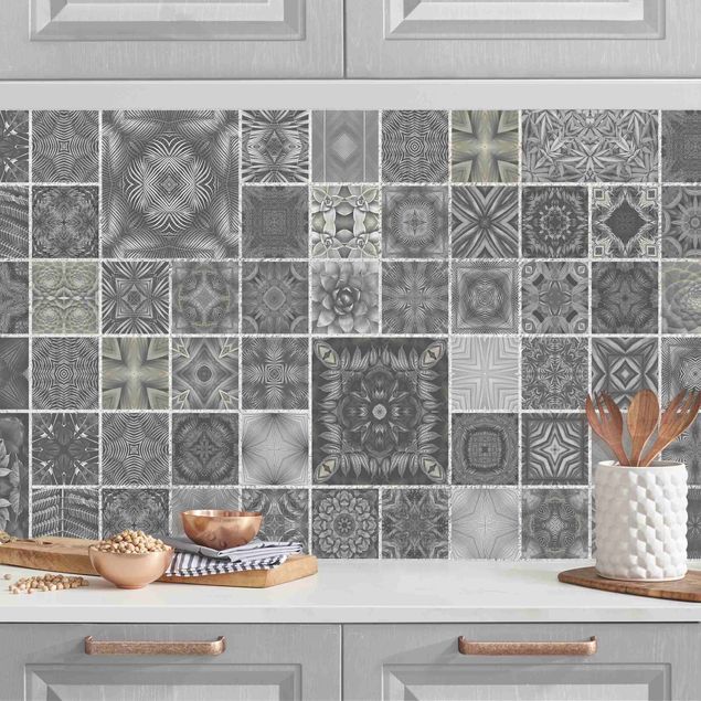 Achterwand voor keuken tegelmotief Grey Jungle Tiles With Silver Shimmer II