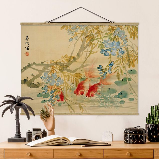 Stoffen schilderij met posterlijst Ni Tian - Goldfish