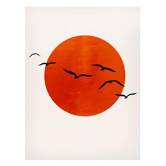 Magneetborden Flock Of Birds In Front Of Red Sun I