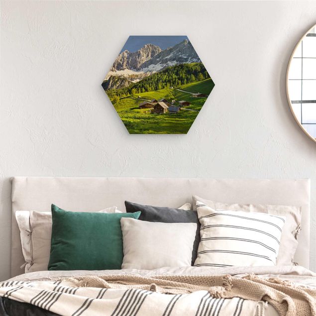 Hexagons houten schilderijen Styria Alpine Meadow