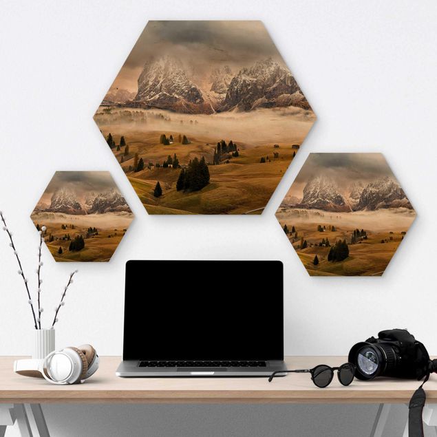 Hexagons houten schilderijen Myths of the Dolomites