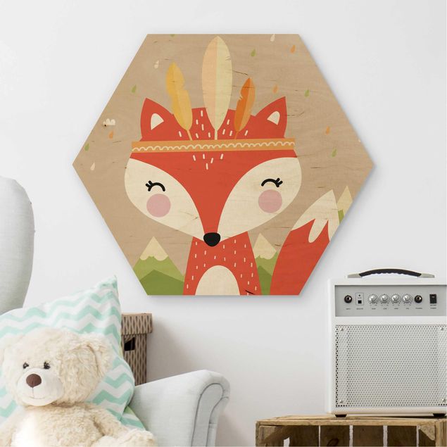 Hexagons houten schilderijen Indian Fox
