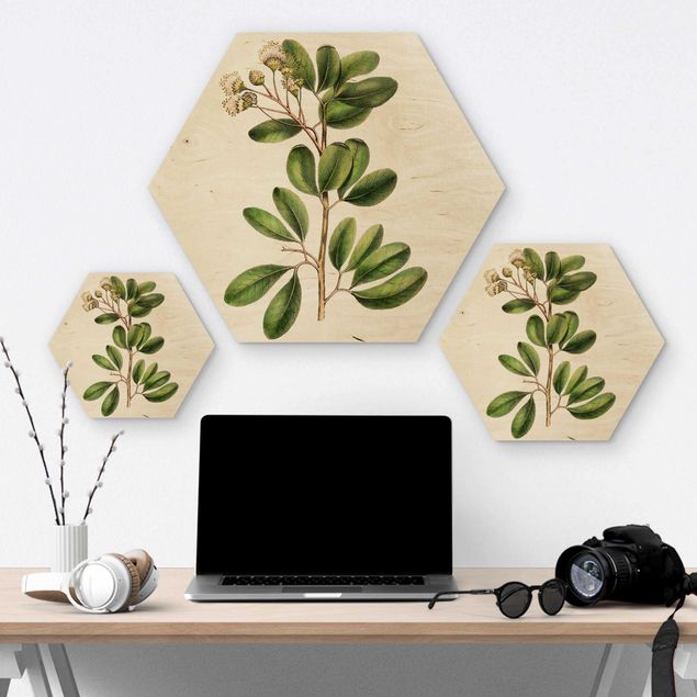 Hexagons houten schilderijen Foliage With Flowers III