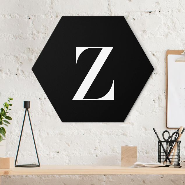 Hexagons Aluminium Dibond schilderijen Letter Z Serif Black