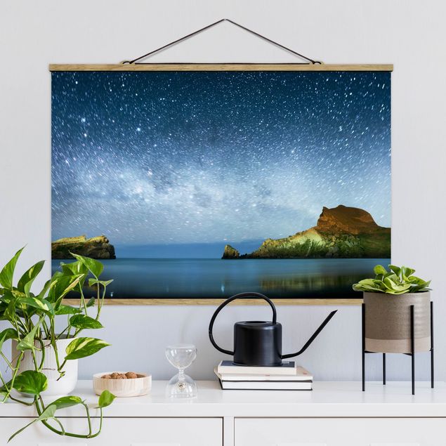 Stoffen schilderij met posterlijst Starry Sky