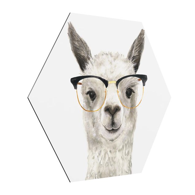Hexagons Aluminium Dibond schilderijen Hip Lama With Glasses I