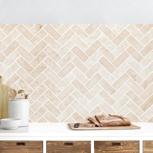 Achterwand voor keuken patroon Marble Fish Bone Tiles - Beige
