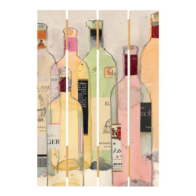 Houten schilderijen op plank Wine Bottles In Watercolour I