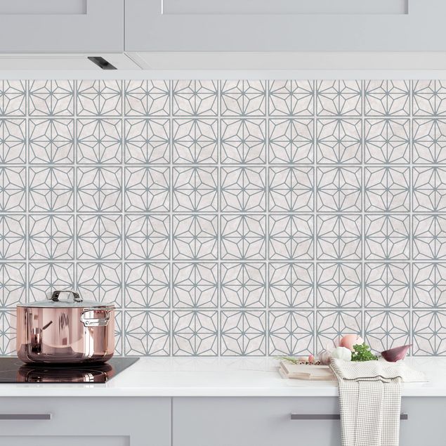 Achterwand voor keuken patroon Star Geometry Grey Blue