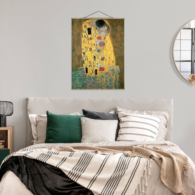 Stoffen schilderij met posterlijst Gustav Klimt - The Kiss