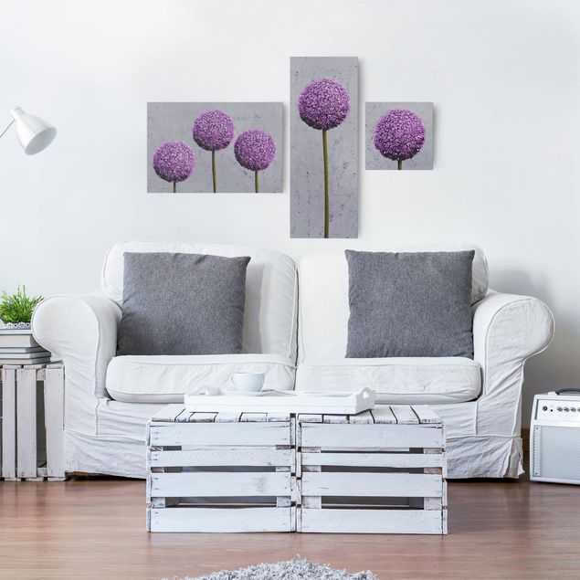 Canvas schilderijen - 3-delig Allium Round-Headed Flower
