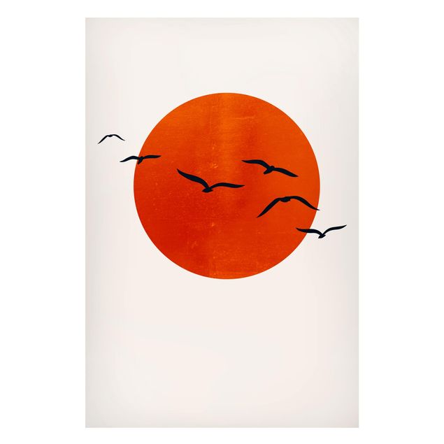 Magneetborden Flock Of Birds In Front Of Red Sun I