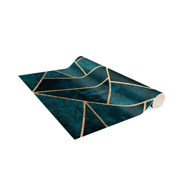 Abstract vloerkleed Dark Turquoise With Gold