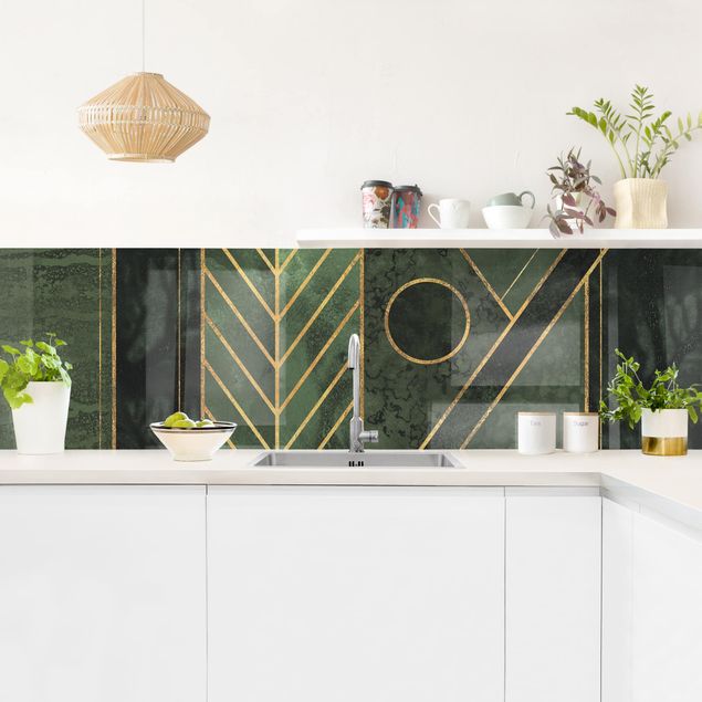 Achterwand voor keuken abstract Geometric Shapes Emerald Gold