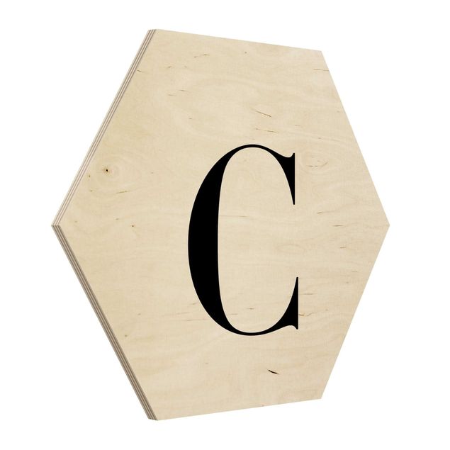 Hexagons houten schilderijen Letter Serif White C