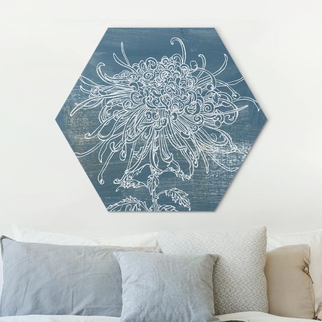Hexagons Aluminium Dibond schilderijen Indigo Plants I