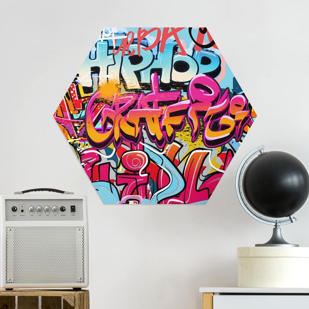 Hexagons Aluminium Dibond schilderijen Hip Hop Graffiti