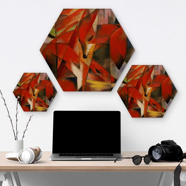 Hexagons houten schilderijen Franz Marc - Foxes