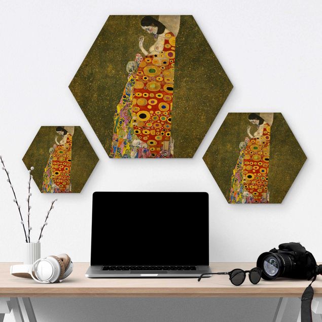 Hexagons houten schilderijen Gustav Klimt - Hope II