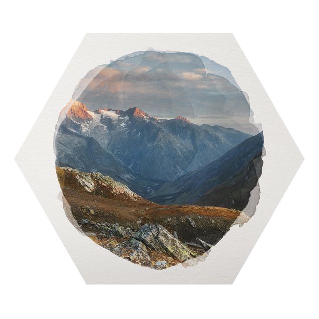Hexagons Aluminium Dibond schilderijen WaterColours - Col De Fenêtre Switzerland