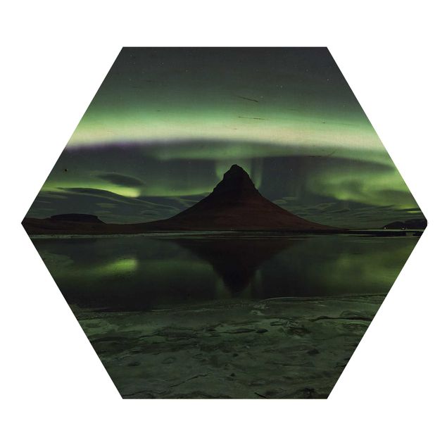 Hexagons houten schilderijen Northern Lights In Iceland