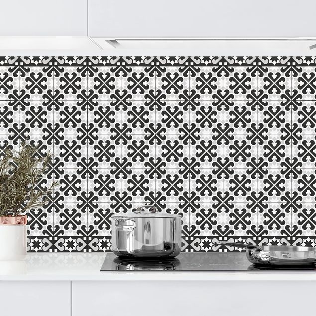Achterwand voor keuken en zwart en wit Geometrical Tile Mix Hearts Black