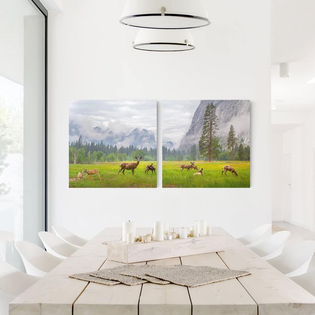 Canvas schilderijen - 2-delig  Deer In The Mountains