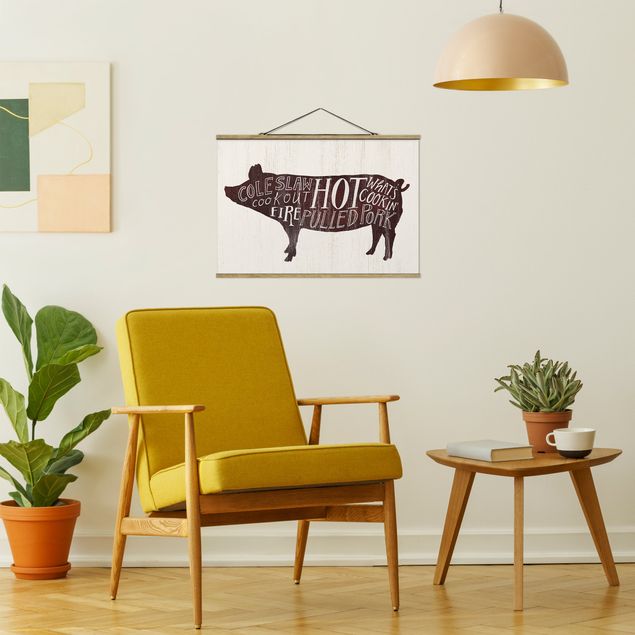 Stoffen schilderij met posterlijst Farm BBQ - Pig