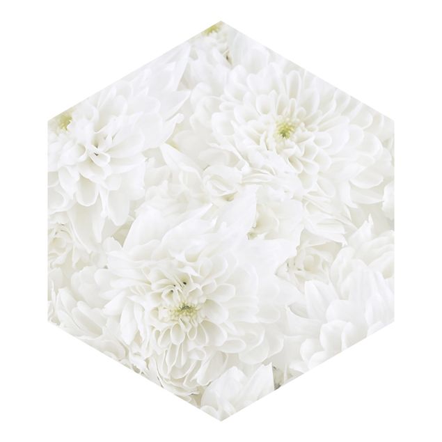Hexagon Behang Dahlia Sea Of Flowers White