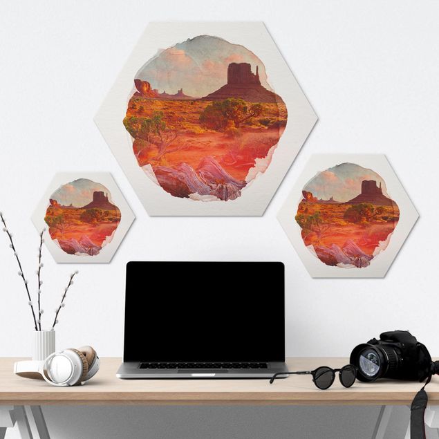 Hexagons Aluminium Dibond schilderijen WaterColours - Monument Valley Navajo Tribal Park Arizona