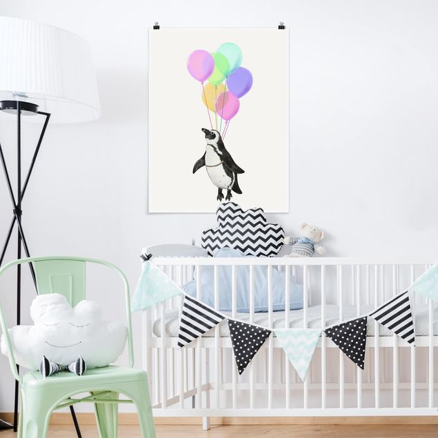Posters Illustration Penguin Pastel Balloons